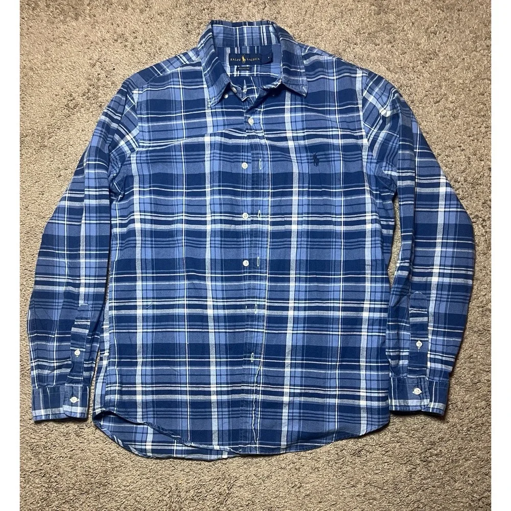 Polo Ralph Lauren Classic‎ Fit Indigo Plaid Oxford Button-Down Shirt Blue/white